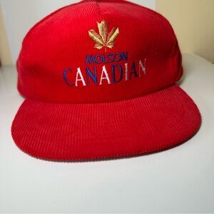 Vintage 90s Molson Canadian Beer Corduroy Snapback Hat B.R.E.W. Red Cap